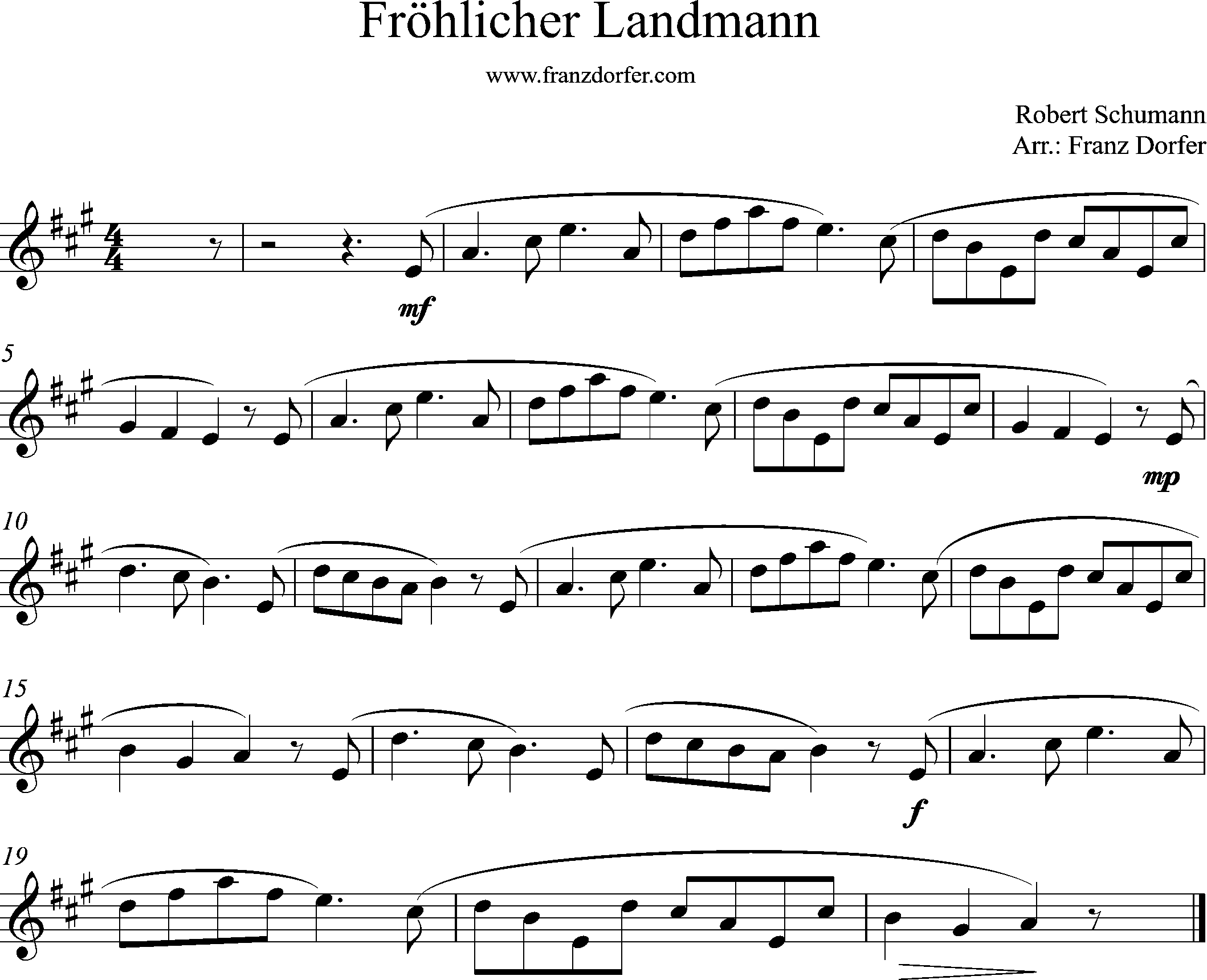 Klarinettennoten- der fröhliche Landmann A-Dur